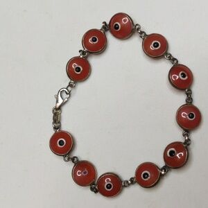 Bracelet evil eye pink raspberry color sterling silver 925